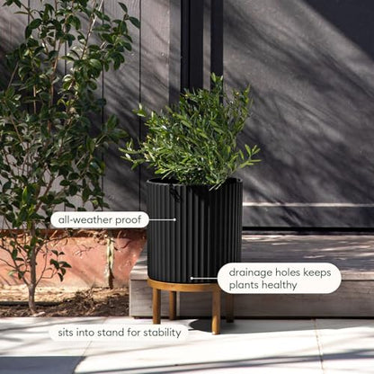 Veradek Demi Series Raised Planter - Round Planter with Stand - color: Black/Brown, size: 12 inch - 2 Pack