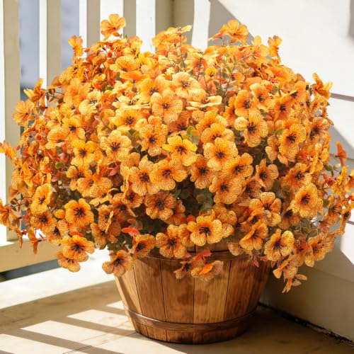 Grunyia 20 Bundles UV Resistant Artificial Fall Flowers for Outdoors (Fall Orange Yellow) - color: Fall Orange Yellow