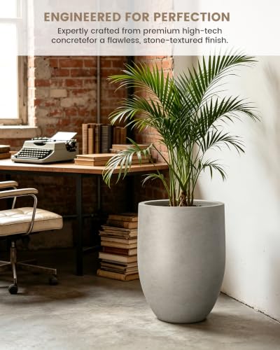 Kante 21.7" Tall Concrete Planter, Large Round Bullet Pot, Weathered Finish - color: Weathered Concrete