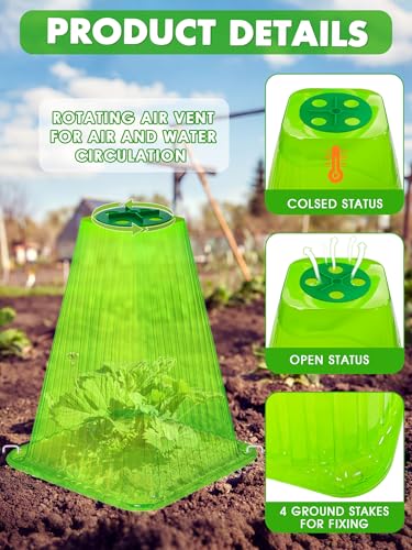 20 Pack Garden Cloches for Plants with 40 Ground Stakes and Rotary Vent - color: Green