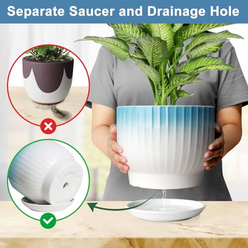 8 Inch Ceramic Plant Pot, Blue + White - color: Blue + White, size: 8 Inch(1 PCS)