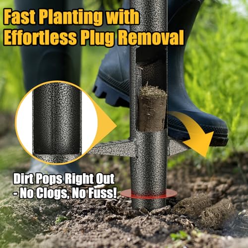Bulb Planter & Sod Plugger - 34" Long Handle Grass Plugger Tool for Lawn Repair, Heavy Duty Garden Hole Digger with Easy Plug Release for Zoysia Plugs, Bare Spots, Tulip Planting,Turf Transplanting - color: Gray