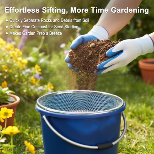 3Pcs Soil Sifter Sieve,3 Mesh Sizes (1/8", 1/4", 3/8") Heavy Duty Galvanized Steel Compost Sieve for 5 Gallon Bucket,Round Garden Sifter for Compost, Dirt, Rocks, Gravel & Garden