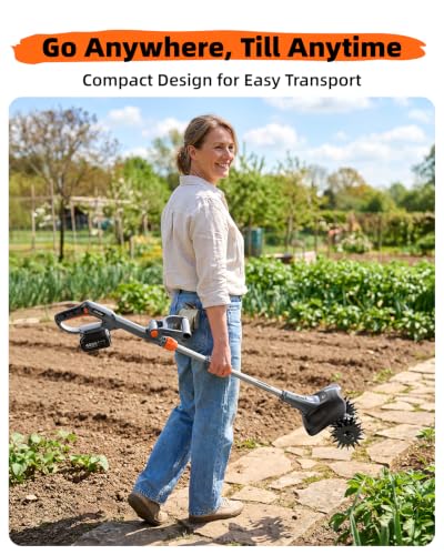 Cordless Tiller Cultivator for Gardening, Battery Powered Garden Rototiller - size: 9 inch x6.6 inch