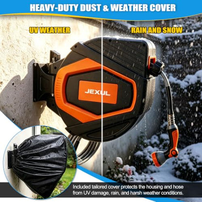 Retractable Garden Hose Reel 1/2 Inch x 100+10 ft, Wall Mount Metal Base