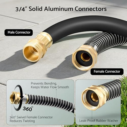 Heavy Duty Garden Hose 75 ft x 5/8", 5-Layer Hybrid Water Hose - color: Black, size: 75ft