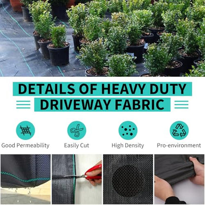 6ftx100ft Heavy Duty Weed Barrier Landscape Fabric – Durable Woven Driveway Garden Cloth for Weed Control, Ground Cover, Landscaping – Long-Lasting Geotextile Fabric – 3.2oz
