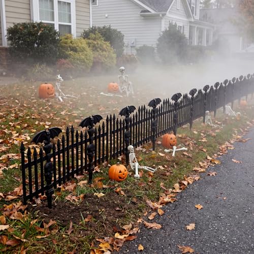 Sintuff 6 Pack Halloween Garden Fence Decoration, 18.5" x 12" Spooky Bat and Skull Decorative Plastic Fence Panel, Gothic Outdoor Yard Prop for Graveyard Scene Path Borders Haunted House Party Decor