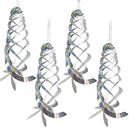 4 Pcs Bird Repellent Spiral Reflectors, 15.8" L Hanging Bird Deterrents - color: Silver-4Pcs