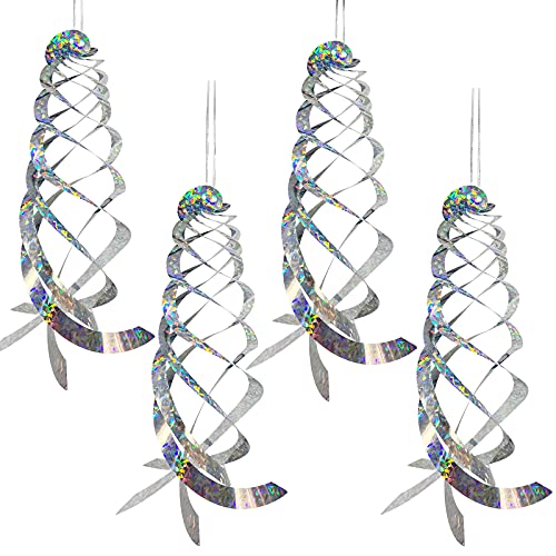 4 Pcs Bird Repellent Spiral Reflectors, 15.8" L Hanging Bird Deterrents - color: Silver-4Pcs