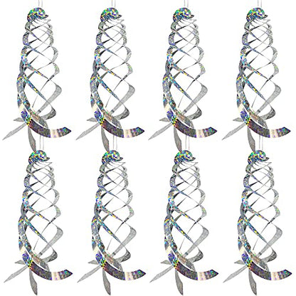 8 PCS Bird Spiral Hanging Reflectors, 15.8" L Hanging Bird Deterrents - color: Silver-8Pcs