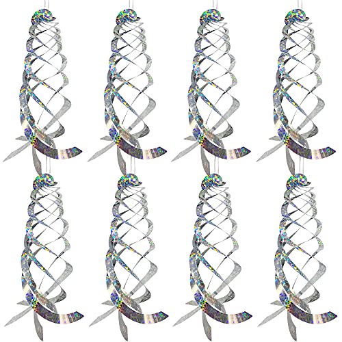 8 PCS Bird Spiral Hanging Reflectors, 15.8" L Hanging Bird Deterrents - color: Silver-8Pcs