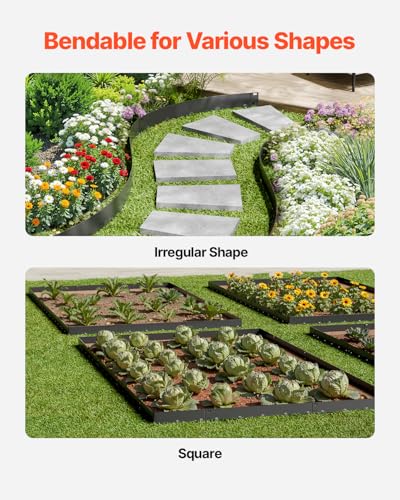VEVOR Steel Landscape Edging, 5 Packs 39 x 4 in Rust-Resistant Metal Landscape Edging, Bendable Garden Edging Border, Heavy Duty Lawn Edging, Easy-to-Install, Flower Bed Yard Pathway Divider Dark Gray - size: 39" L x 4" H, style: Upgraded version(Black)