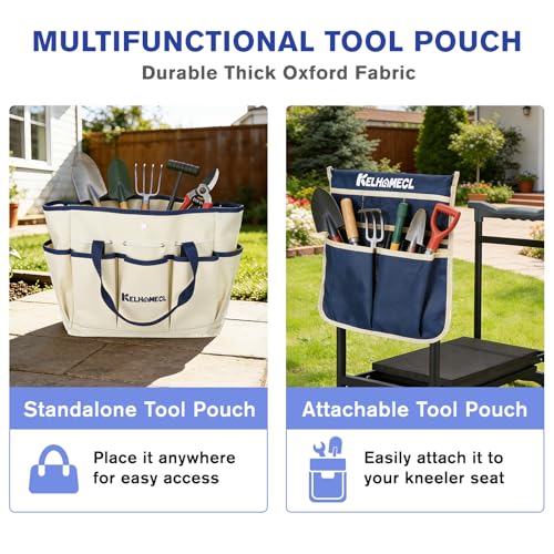 Garden Kneeler and Seat, Extra Wide Thick EVA Pad, Heavy Duty Foldable Garden Bench Holds 350lbs, Ergonomic Kneeling Stool with Garden Tool Pouches, Gardening Gifts for Women, Men & Seniors - color: Beige & Blue