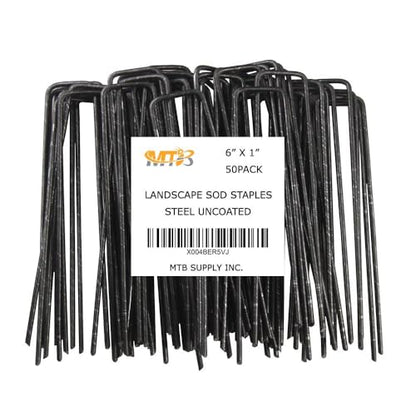 50 Pack 6x1 inch 11GA(0.12inch) Landscape Staples Garden Stakes Fence Netting Pins Ground Spikes Sod Cover Fabric Pegs Steel Uncoated - size: 6"x1" 11GA Black 50Pack