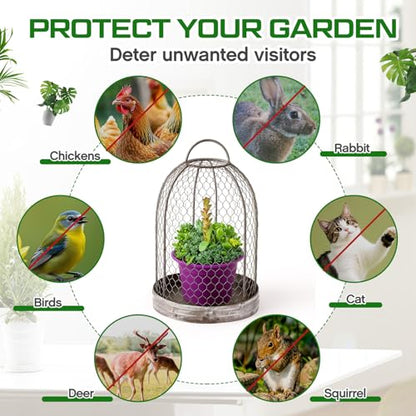 Briwooody 2 Pack Rustic French Wire Mesh Cloche with Base 17'' 20'' Garden Cloches for Plants Large Plant Protection Guards Cover Keep Small Animals Out