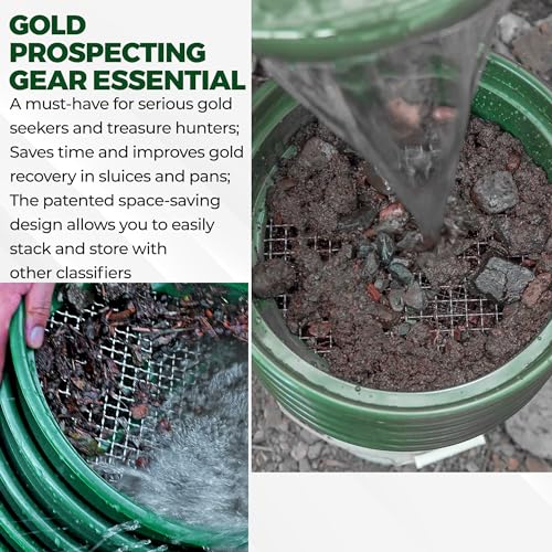 SE 13.25 Inch Wide Stackable Classifier Gold Prospecting Pan - 1/2 Inch Stainless Steel Mesh Sifting Pan, Green - size: 1/2 inch, style: Pans