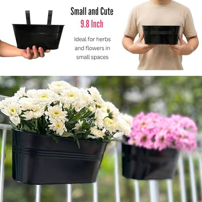 LaLaGreen Rail Planter (9.8 in, 10 Pack) Black Metal Porch Fence Pots - size: 9.8" (25 cm) x 10 Pack
