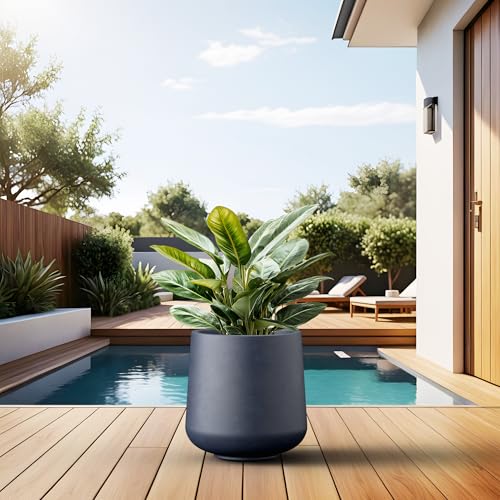 Kante Accent Round Curved Charcoal Concrete Planter 13" Dia, Outdoor - color: Charcoal, size: 11.6" D