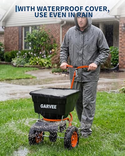 Garvee 100LBS Push Lawn Spreader, Broadcast Spreader with Hopper Grate - color: 100LB+Orange