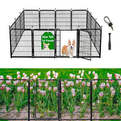 Getlay Garden Fencing 36 inch High, 14 Panels Total 31 Ft(L), Gate 21 inches Wide with Low Sills. Garden Fence with Gate, Anti Dig Fence Barrier, Flower Bed Fencing, Dog Fences for the Yard - size: 36''(H)-14panels-31ft(L) with gate
