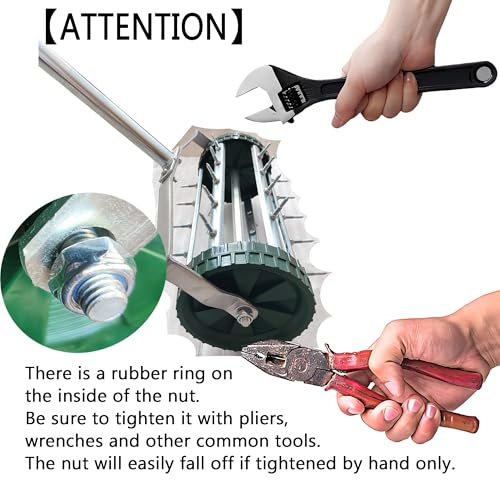 Rolling Lawn Aerator, Heavy Duty Push Tine Spike Aerator Gardening Tool with 3-Piece Long Steel Handle and Rolling Spikes, Manual Rotary Soil Lawn Aeration for Garden Yard Patio