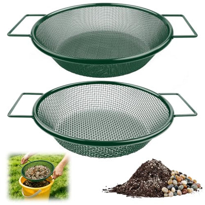 Mulctun 2Pcs Soil Sifter with Handles,Heavy Duty Dirt Sifter for Gardening - color: Green, size: 2 Pcs (2,4mm grid)