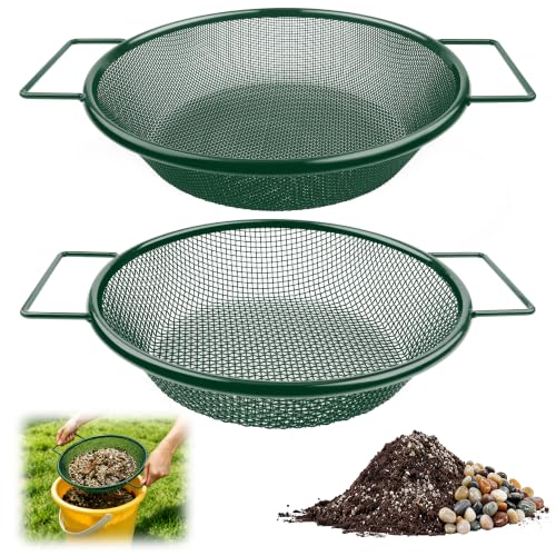 Mulctun 2Pcs Soil Sifter with Handles,Heavy Duty Dirt Sifter for Gardening - color: Green, size: 2 Pcs (2,4mm grid)