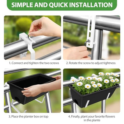Railing Planter Box 4 Pack Hanging Balcony Planters with Adjustable Bracket - color: Black & White