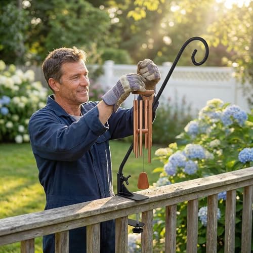 Heavy Duty Deck Hook,360 ° Rotating Design,Pole 15”Long Metal Deck Railing Hooks for Hanging Bird Feeders,Planters,Suet Baskets,Lanterns,Wind Chimes,Clamp Mounted,Under 18 LBS(2PACK)