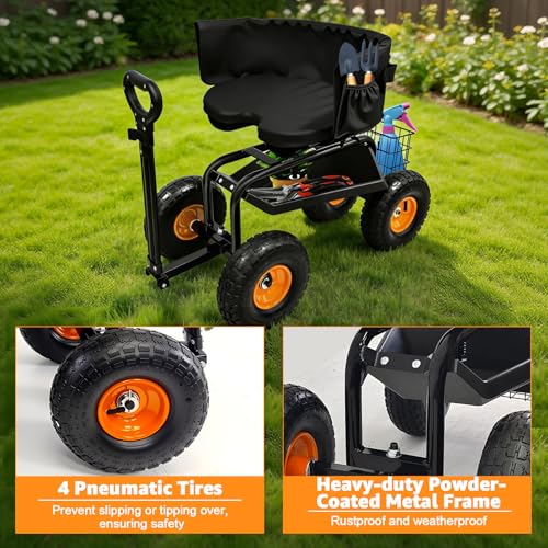 Garden Cart Rolling Workseat with Wheels Gardening Stool
