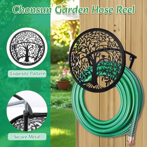 Metal Hose Reel Hose Holders Wall Mounted for Garden - color: Tree of Life