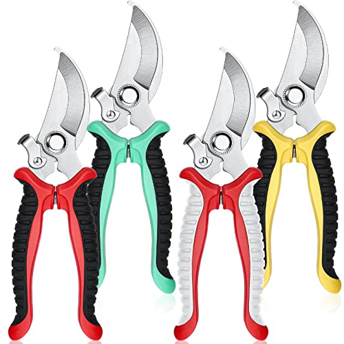 Lothee 4 Pcs Garden Pruning Shears Bypass Blade, Green, Yellow, Gray, Red