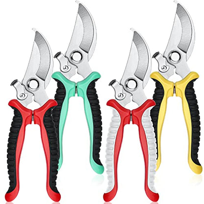 Lothee 4 Pcs Garden Pruning Shears Bypass Blade, Green, Yellow, Gray, Red