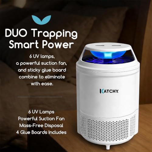 Katchy Indoor Flying Insect Trap – Catcher & Killer for Mosquitoes, Fruit Flies, Gnats & Moths – Non-Zapper with Suction & Blue Light – Ideal for Indoor Spaces, Kitchens & Plants (Original, White) - color: Pro - White