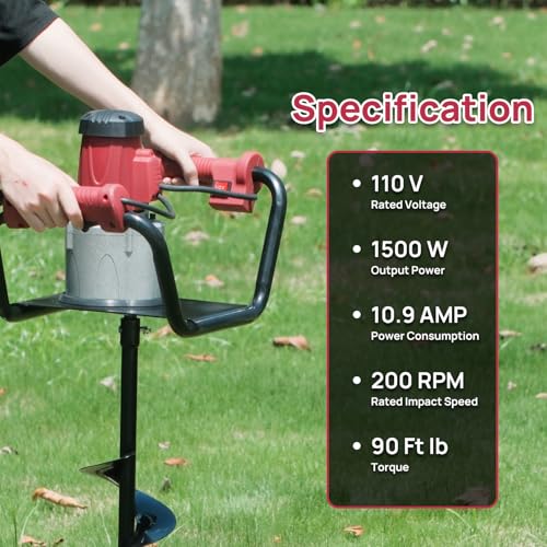 DC HOUSE 1500W Electric Post Hole Digger Earth Auger Hole Digger Digging Tools Auger with 6" Digging Bit Set with Reverse Function, Prune Farmland and Garden - size: 6" Bit Set