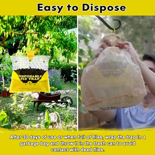 12 Pack Outdoor Fly Trap Bags Hanging - 12 * 30g Bait, Durable, Effective - size: 12 Pack