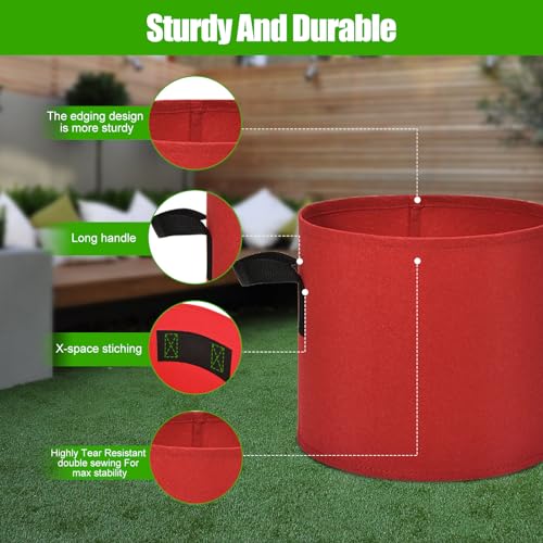 6-Pack Fabric Grow Bags 5 Gallon – Colorful 300G Thickened Nonwoven Planter Pots with Sturdy Handles, Breathable Garden Bags for Vegetables, Potato, Flowers - size: 5 Gallon