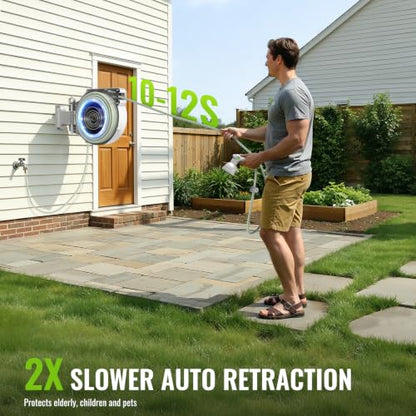 Retractable Garden Hose Reel, 1/2in 100ft Hose Reel with 10 Patterns Nozzle - color: White