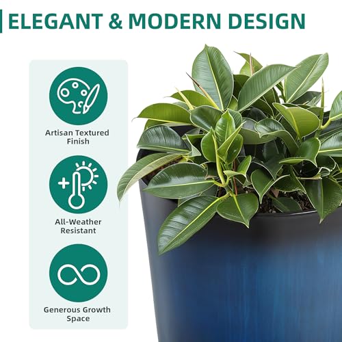 Autodaya 24" Large Tall Outdoor Planters Set of 2, Faux Ceramic Flower Pots - color: 24"h-gradient Cobalt Blue