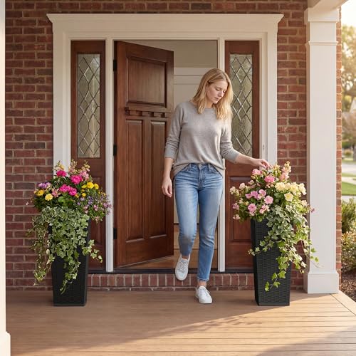 Devoko Resin 24'' Tall Planters, Large Taper Outdoor Planter - color: Black, size: 24" Set of 2