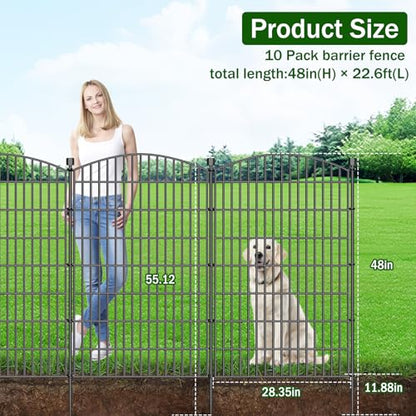 10 Panel No Dig Decorative Garden Fence 48" H x 22.6'L Outdoor Dog Barrier - size: 48 in(H) X 22.6 ft(L)