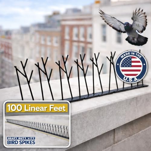 Heavy Duty Bird Spikes – Made in USA – Pigeon & Bird Deterrent for Ledges, Roofs, Fences & Window Sills – Durable Outdoor Anti-Roost Spikes – Humane Bird Control – No Glue Included (100 ft) - size: 100 ft