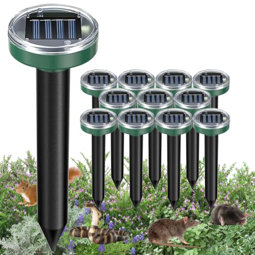 12PCS Snake Repellent for Yard, Mole Repellent, Solar Powered Ultrasonic Deterrent Groundhog, Gopher, Vole Sonic Mole Deterrent Spikes Outdoor for Lawn Garden & Yard