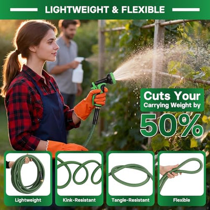 Garden Hose 100 ft Flexible Non-Expandable Water Hose Kink-Free Ultra Lightweight Leak-Proof Durable Portable Wear-Resistant Hoses Pipe with 3/4" Brass Fittings for Outdoor Yard Lawn Car Wash - size: 100FT