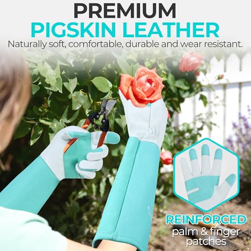 HANDLANDY Rose Pruning Gloves for Men Women, Thorn Proof Gardening Gloves - color: Teal Green, size: Large (Pack of 1)