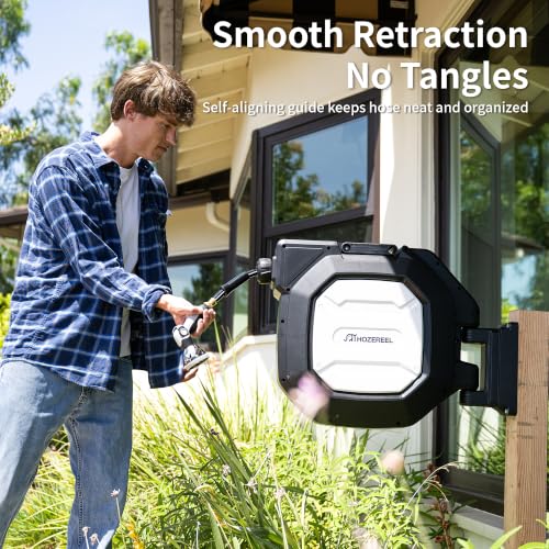 1/2" x 100 FT Heavy Duty Retractable Garden Hose Reel Black - color: Black & White, size: 1/2" 100 FT