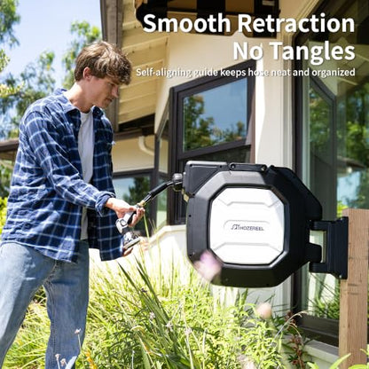 1/2" x 100 FT Heavy Duty Retractable Garden Hose Reel Black - color: Black & White, size: 1/2" 100 FT
