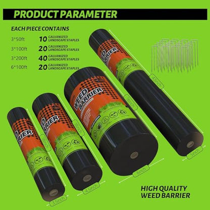3x50FT Weed Barrier Landscape Fabric Heavy Duty, 3.2oz Durable Geotextile Fabric, Block Gardening Ground Cover Weed Mat, Weed Control Garden Cloth for Landscaping, French Drains, Yard Driveway - size: 3*50