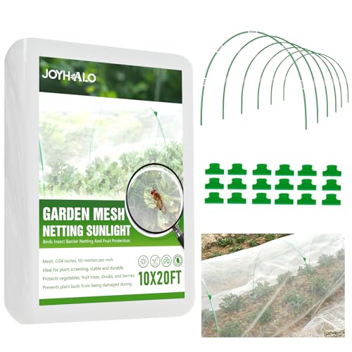 36 Pack Garden Hoops with 10x20 Ft Netting for Raised Beds, 18 Clips - color: Green